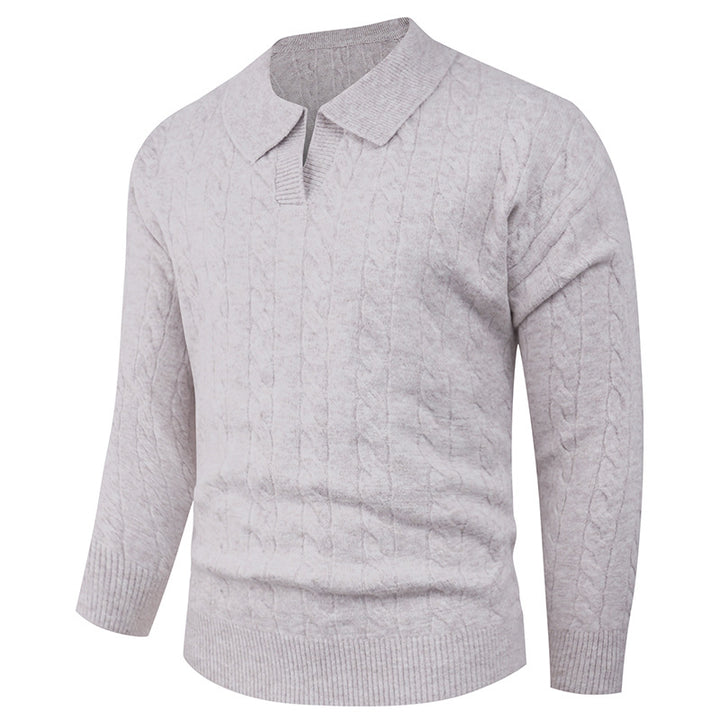 Men's cable knit polo with polo collar and ribbed cuffs made of fine wool blend Mune Fashion