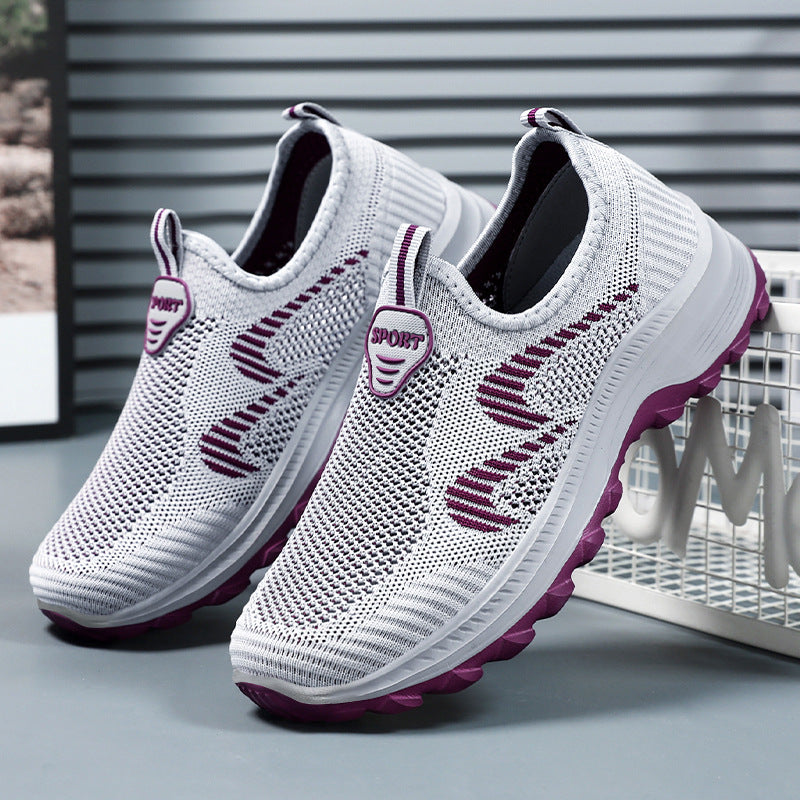 Women's light knitted slip-on comfort sneaker with elastic entry, breathable 3D knit, and cushioned EVA wedge sole Mune Fashion