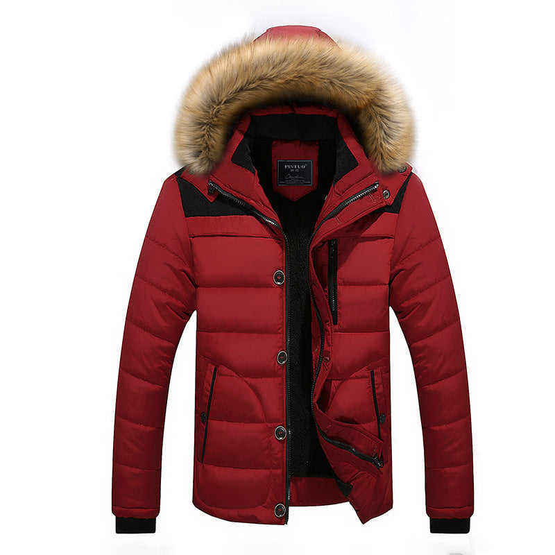 Men's insulated quilted parka with removable hood trim and windproof front Mune Fashion