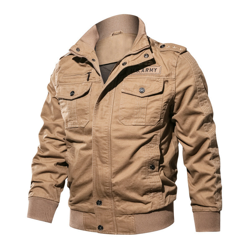Men's Military-Inspired Canvas Bomber Jacket with Epaulettes and Flap Pockets Mune Fashion