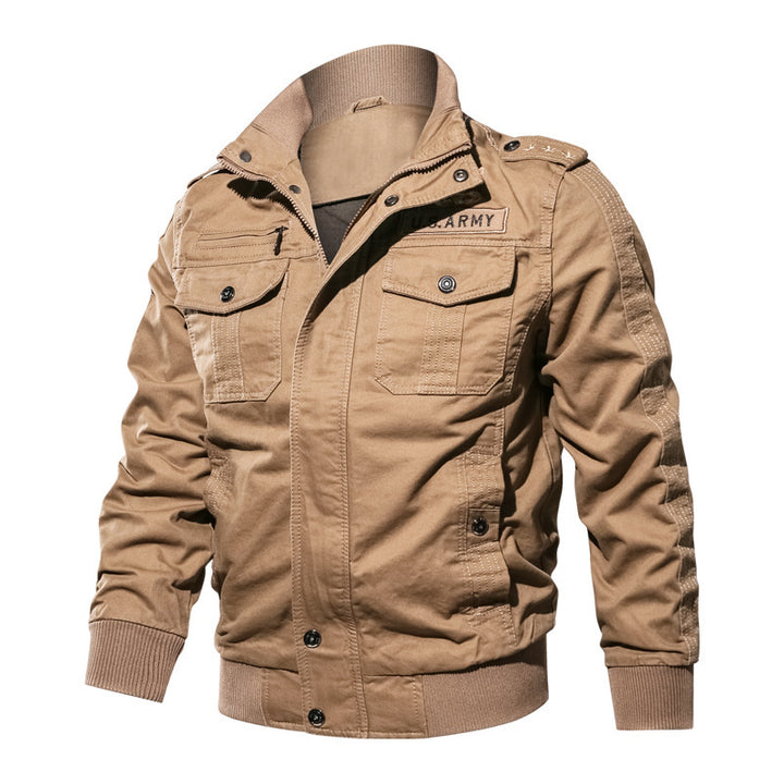 Men's Military-Inspired Canvas Bomber Jacket with Epaulettes and Flap Pockets Mune Fashion