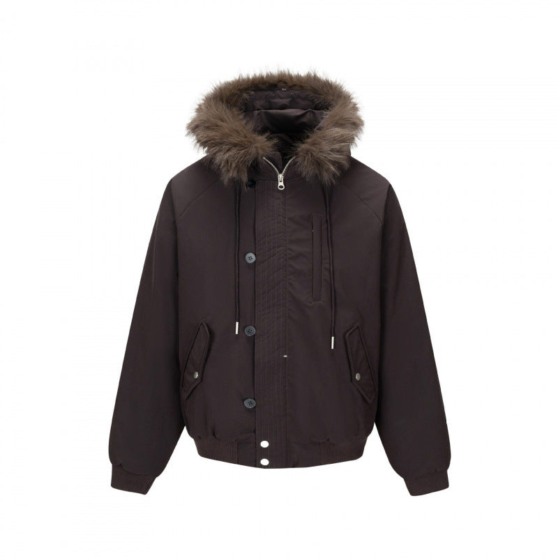 Men's short-cut thermo bomber jacket with detachable hood and faux fur collar Mune Fashion