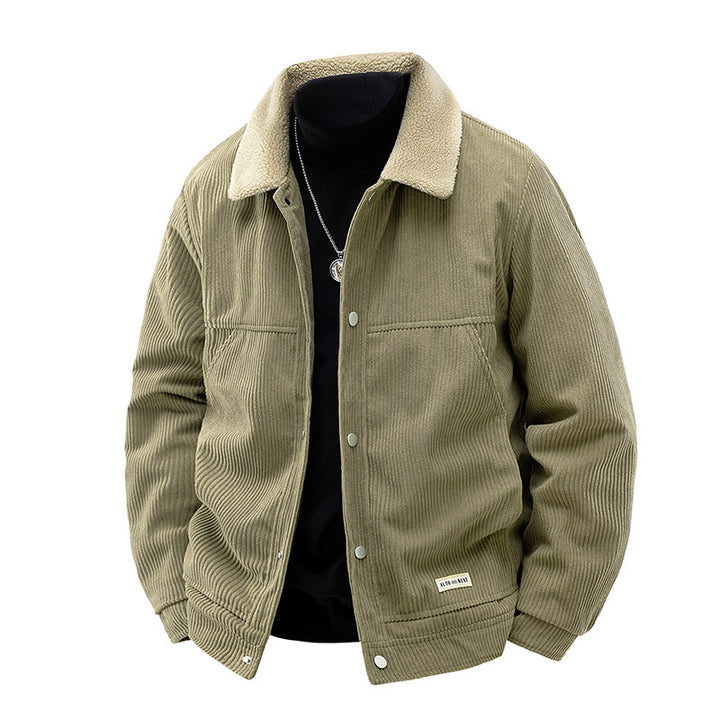 Men's  ribbed corduroy snap-front workwear jacket with sherpa-lined collar and angled hand pockets Mune Fashion