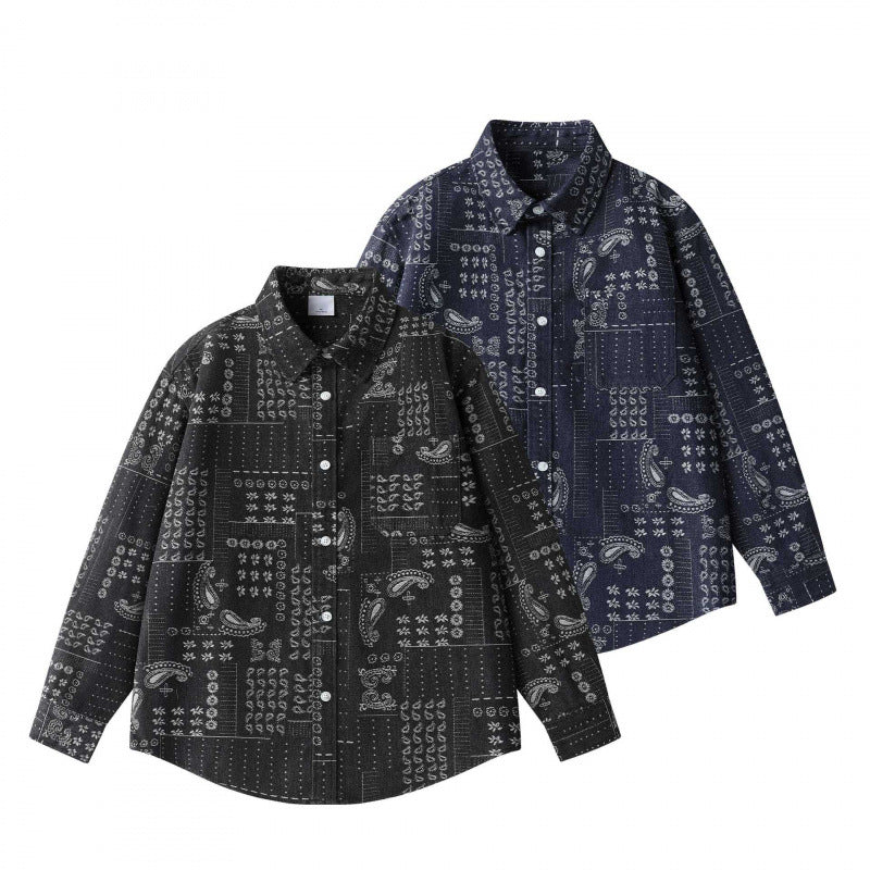 Unisex Boxy Paisley Patchwork Overshirt made of cotton blend with shirt collar and patch breast pocket Mune Fashion