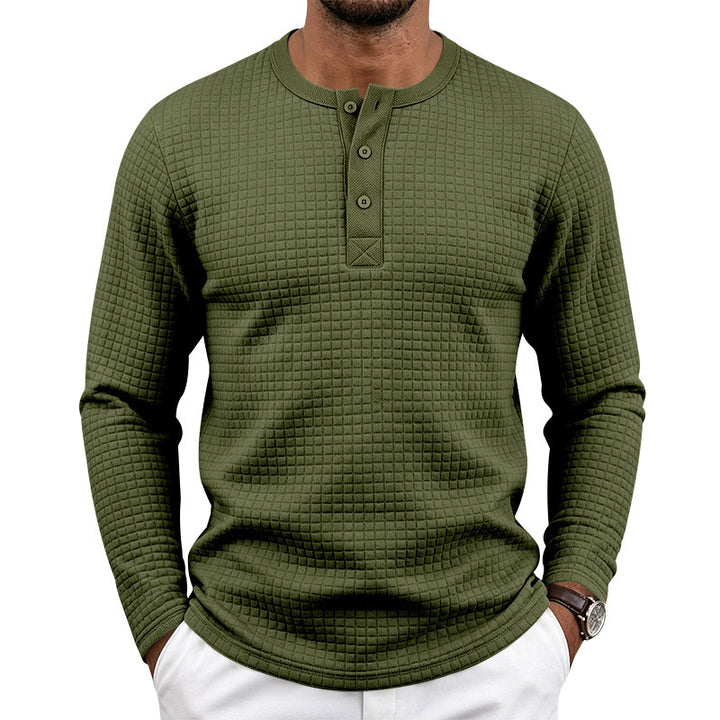 Men's Textured Thermal Henley Long Sleeve Shirt with Waffle Texture and Rounded Hem Mune Fashion