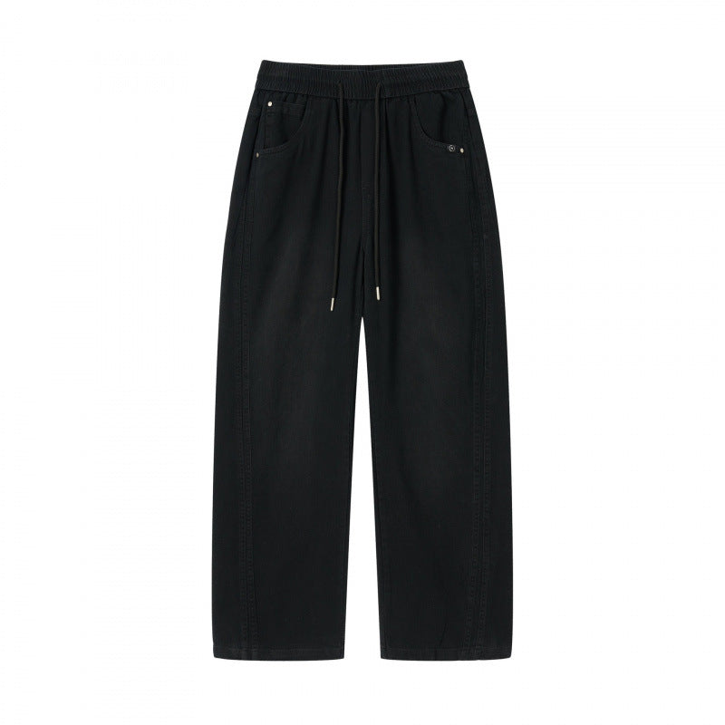 Women's wide High-Waist pants with elastic waistband, drawstring, and patch pockets Mune Fashion