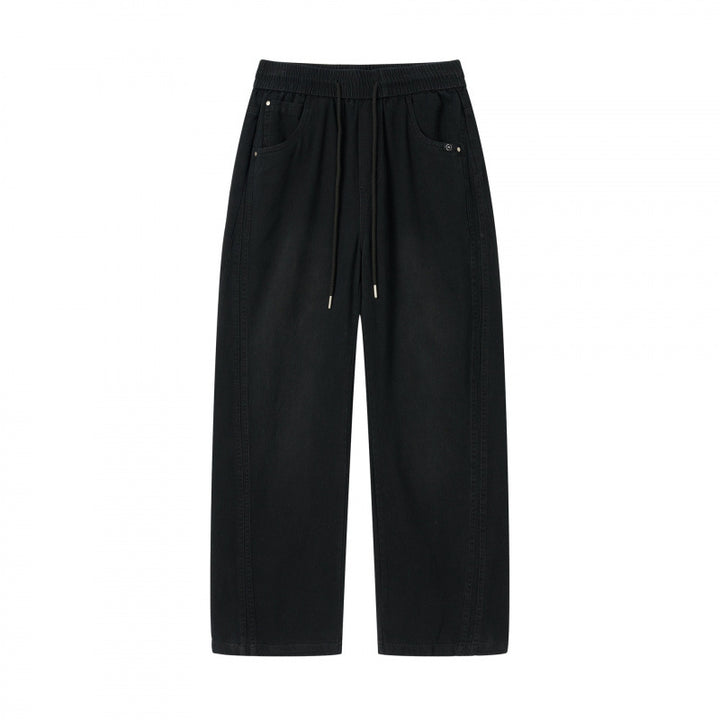 Women's wide High-Waist pants with elastic waistband, drawstring, and patch pockets Mune Fashion
