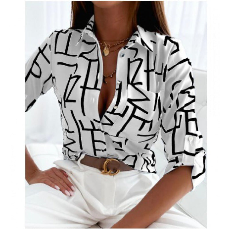 Women's satin blouse with graphic all-over print and tailored fit Mune Fashion