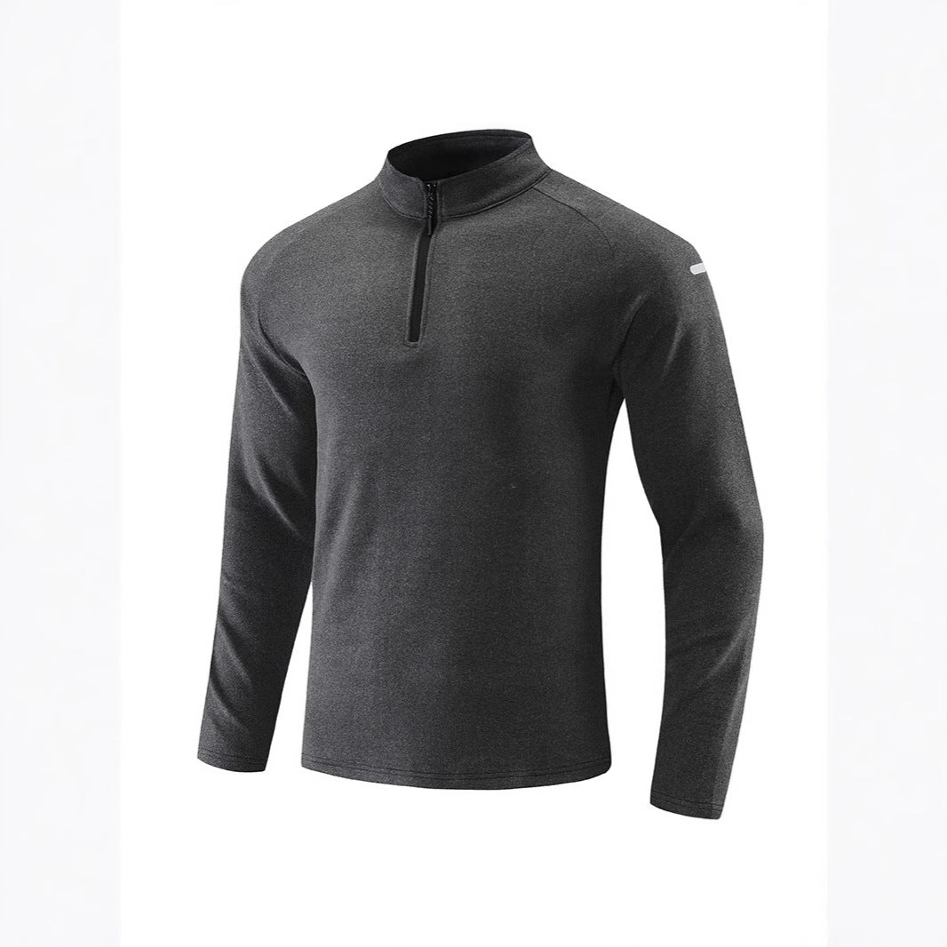 Men's Breathable Functional Long Sleeve Shirt with Stand-up Collar and Short Zipper Mune Fashion