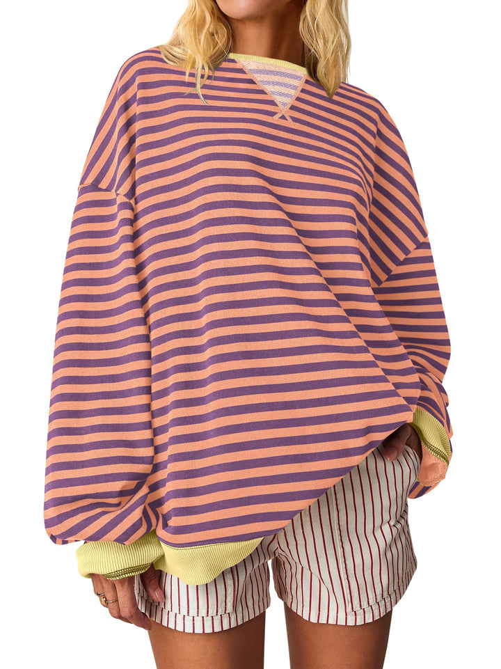 Women Oversized Striped Sweatshirt