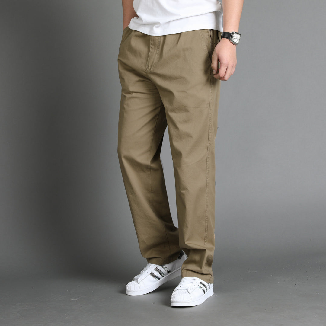 Men's Casual Canvas Chino Pants with Elastic Drawstring Waistband, Patch Pockets & Straight Leg Mune Fashion