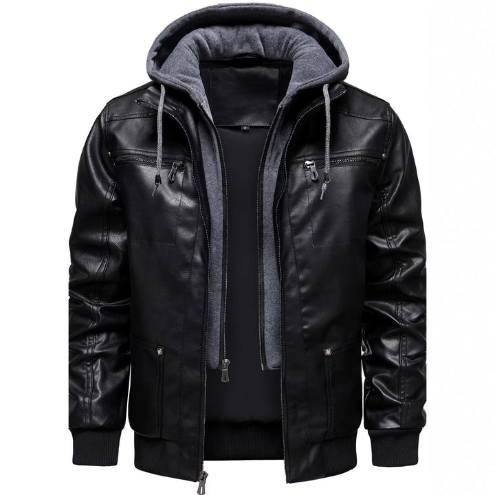 Men's sporty leather jacket with hood Mune Fashion