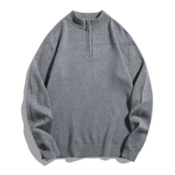 Men's fine-knit half-zip pullover in merino look with stand-up collar and ribbed cuffs Mune Fashion