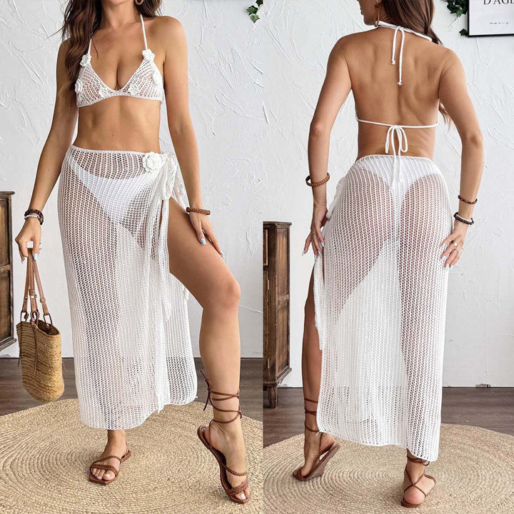 Women crocheted beach top with floral cut Mune Fashion