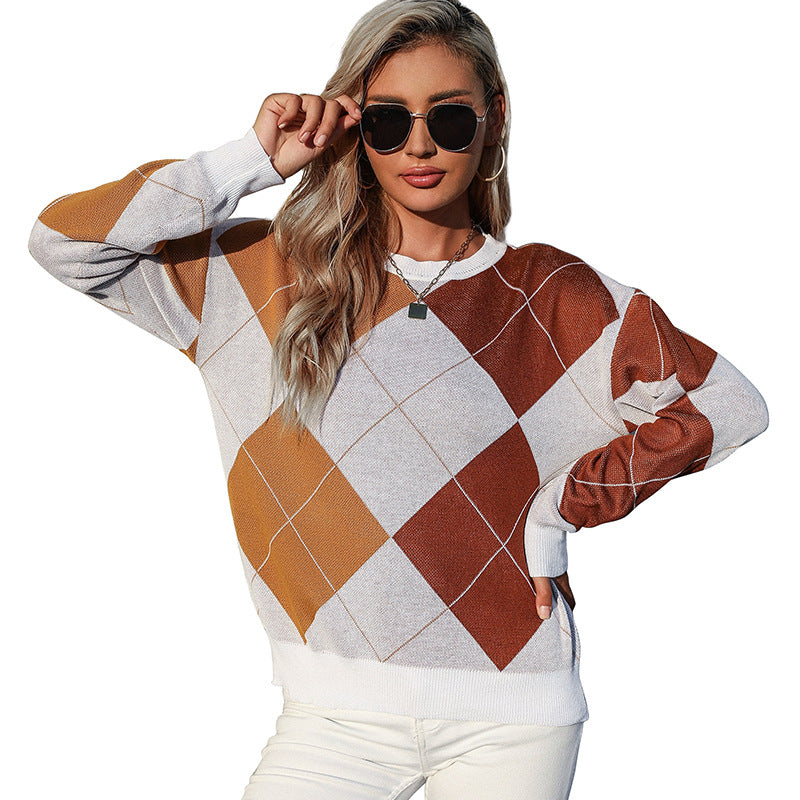Women's Trendy Sweater with Check Pattern Mune Fashion