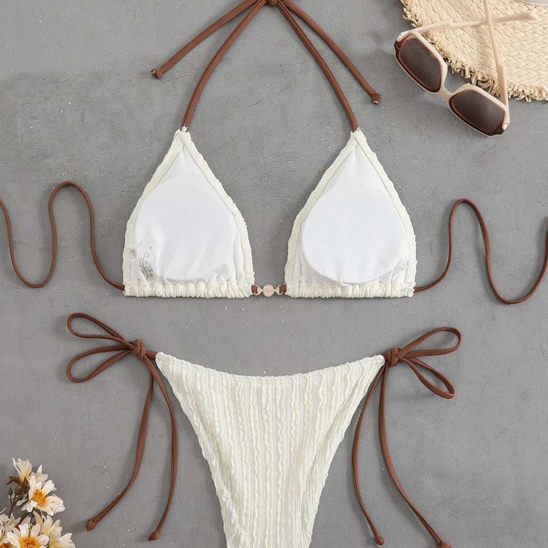 Women's triangle bikini with fine ribbed texture and elegant tie straps Mune Fashion