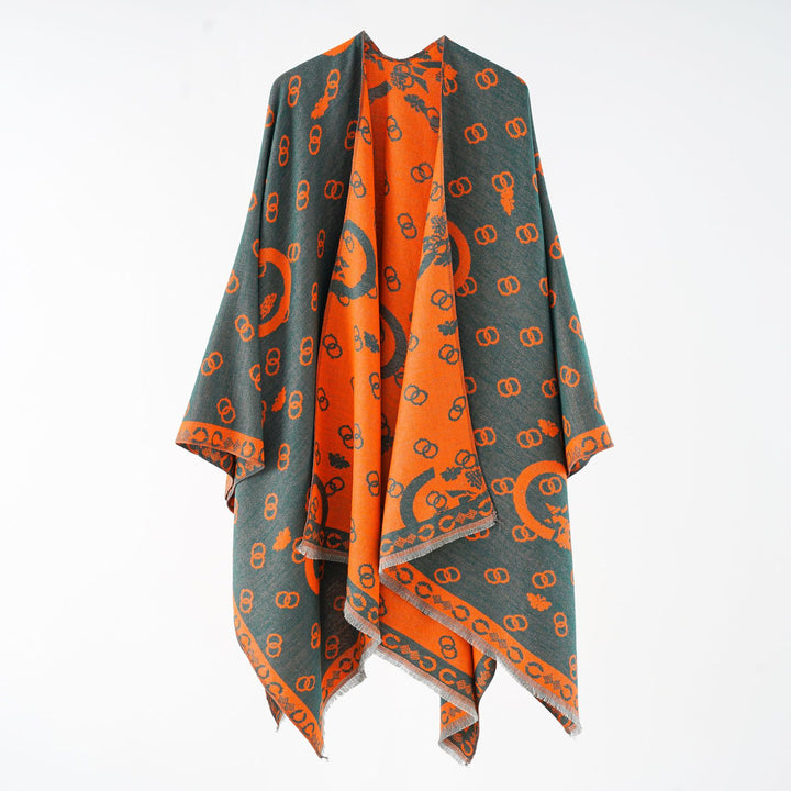 Women's Reversible Jacquard Wrap with Fringe and Generous Wrap Silhouette Mune Fashion