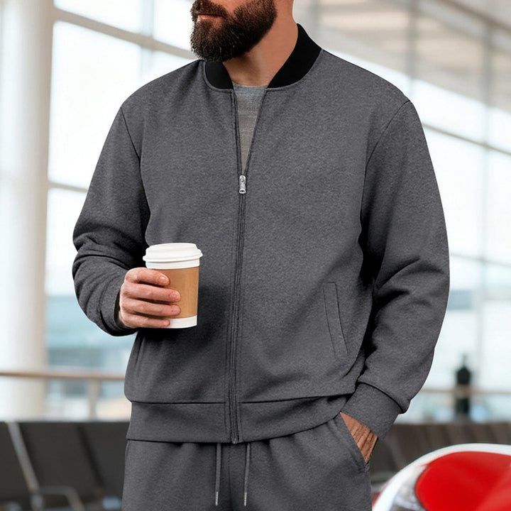 Men's casual bomber jacket in jogging set with full zipper and ribbed cuffs Mune Fashion