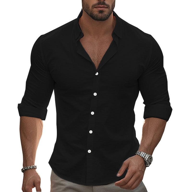 Men's Elegant Long Sleeve Shirt with Modern Collar and High-Quality Cotton Texture Mune Fashion