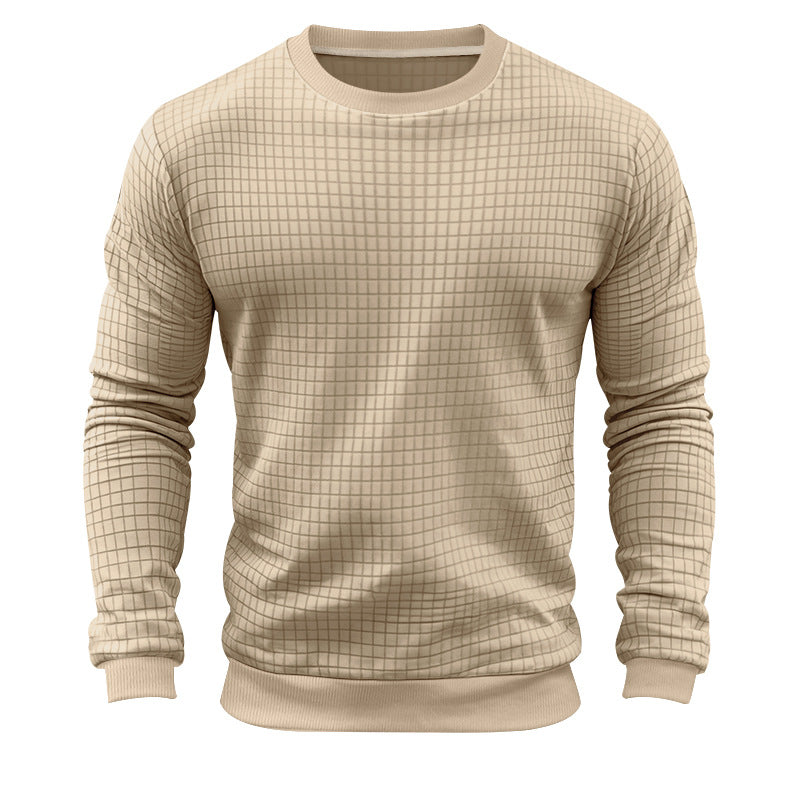 Men's textured check knit sweatshirt with round neck and body-hugging athletic fit Mune Fashion