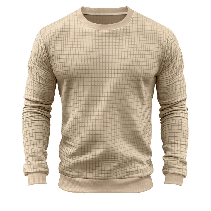Men's textured check knit sweatshirt with round neck and body-hugging athletic fit Mune Fashion