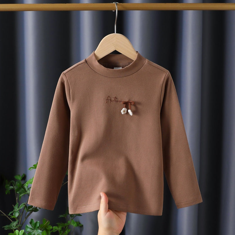 Girls Long Sleeve Shirt with Elegant Stand Collar and Intricate Embroidery Mune Fashion
