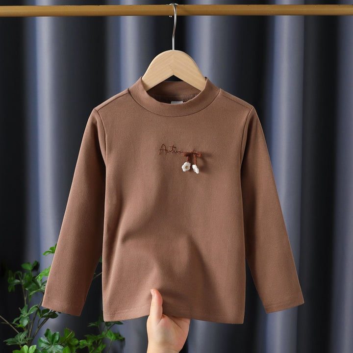 Girls Long Sleeve Shirt with Elegant Stand Collar and Intricate Embroidery Mune Fashion