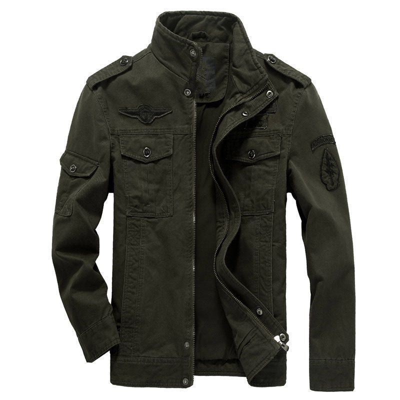 Men's Lightweight Canvas Utility Jacket in Military Look with Stand-up Collar, Epaulettes and Chest Flap Pockets Mune Fashion