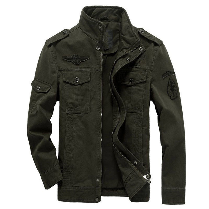 Men's Lightweight Canvas Utility Jacket in Military Look with Stand-up Collar, Epaulettes and Chest Flap Pockets Mune Fashion