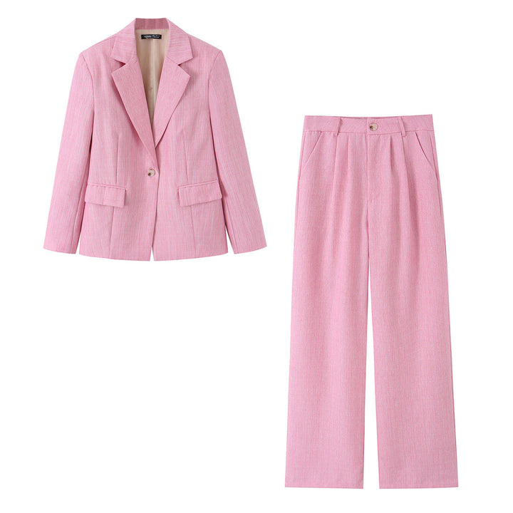Women's Two-Piece Business Set with Fitted Single-Button Blazer and Wide Pleated Pants Mune Fashion