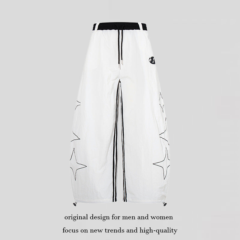 Women's Extra Wide Palazzo Pants with Drawstring Waistband, Side Star Print and Contrast Zipper Mune Fashion