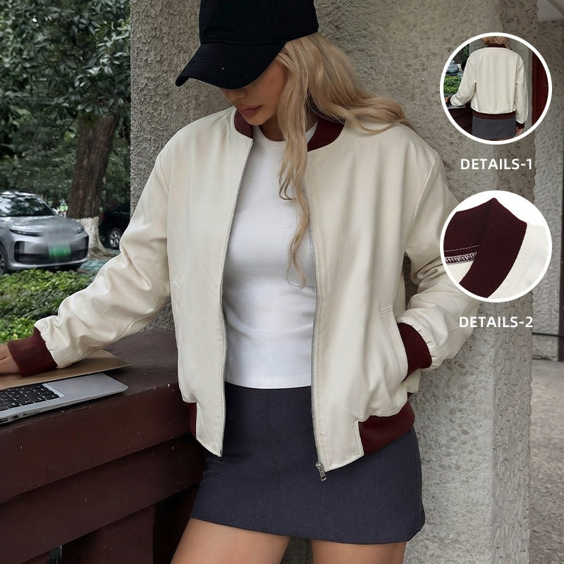 Ladies Stylish Bomber Jacket with Color Contrast Mune Fashion
