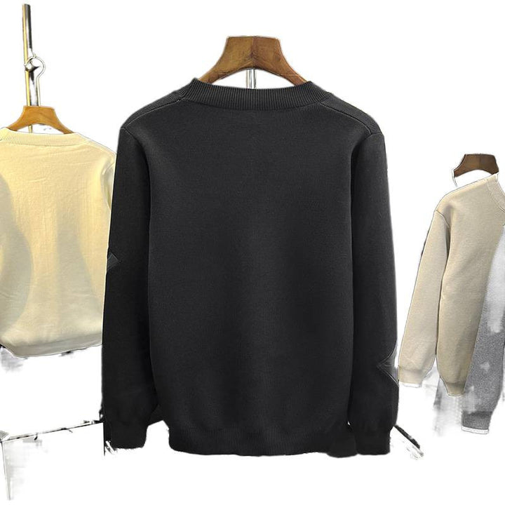 Men's knit cardigan with V-neck and decorative puzzle applications Mune Fashion