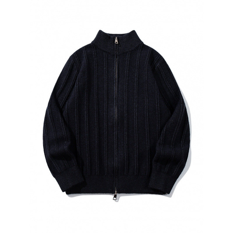 Unisex Zip Sweater with Stand-Up Collar and Vertical Structure Mune Fashion