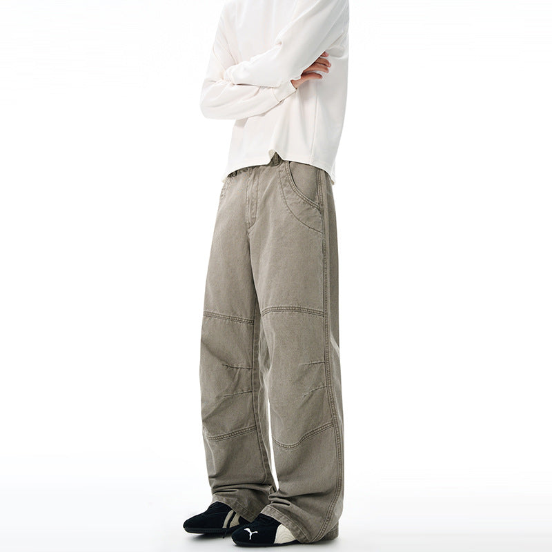 Men's Extra Wide Denim Baggy Pants with Panel Seams and Low Crotch Mune Fashion