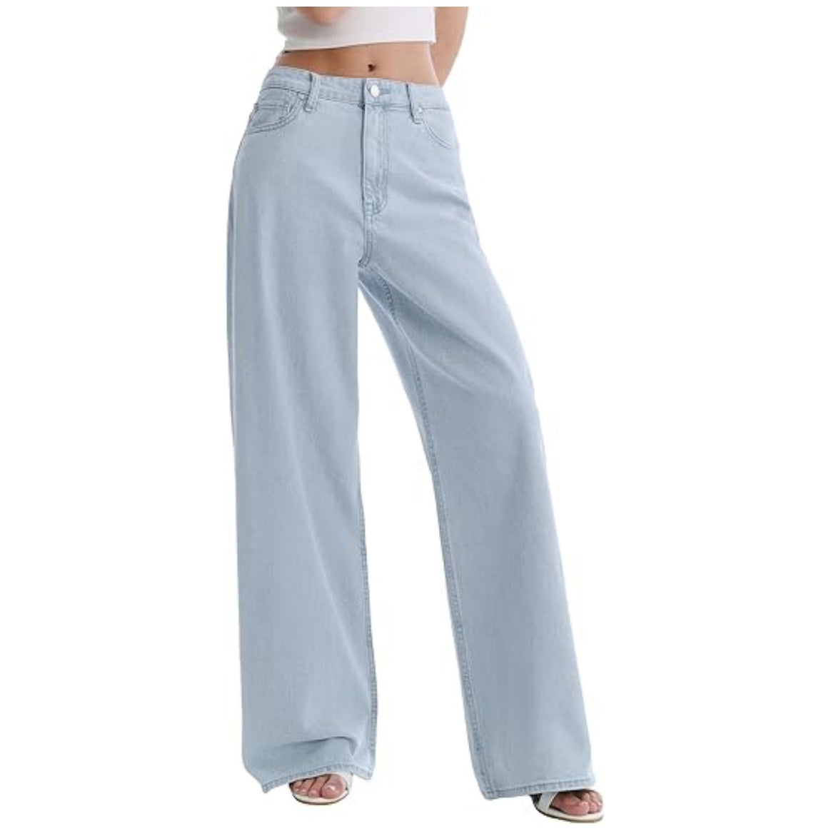 Ladies Wide High-Waist Pants with Flowing Leg Cut Mune Fashion
