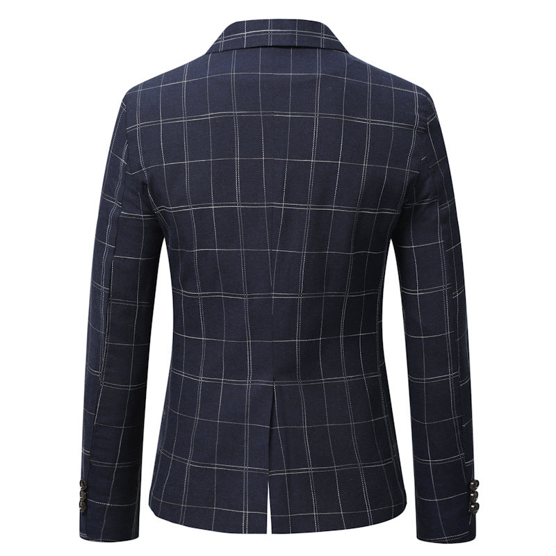Men's Fitted Checkered Blazer with One-Button Closure and Windowpane Pattern Mune Fashion