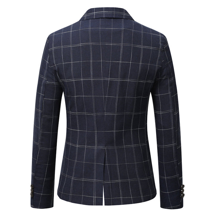 Men's Fitted Checkered Blazer with One-Button Closure and Windowpane Pattern Mune Fashion