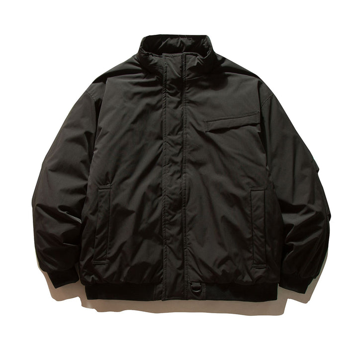 Men's Minimalist Thermal Bomber Jacket with Concealed Front Flap, High Stand Collar and Utility D-Ring Mune Fashion