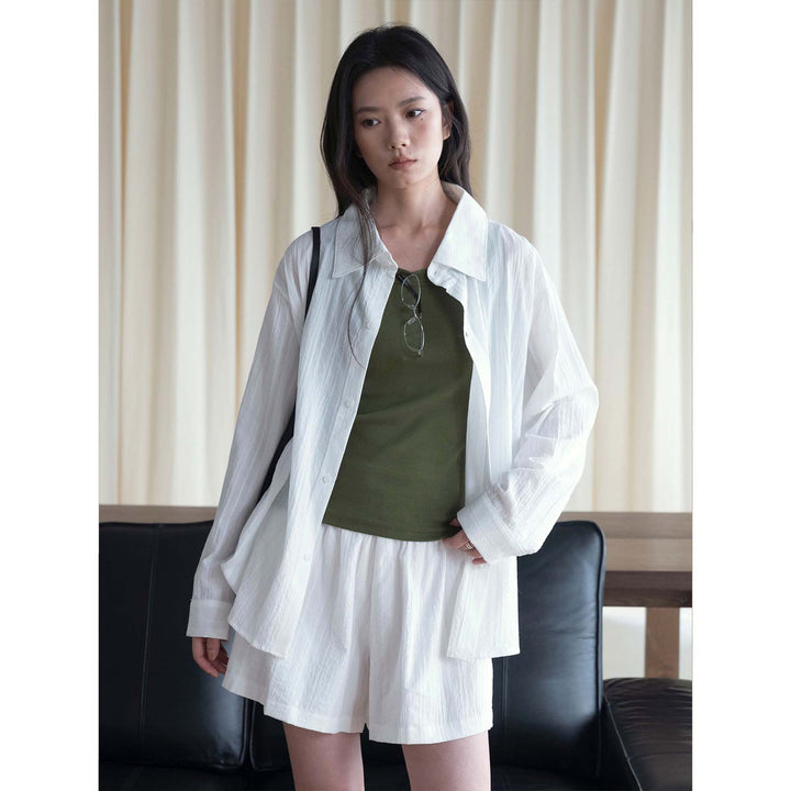 Women Oversized Structured Shirt with Matching Shorts Set Mune Fashion