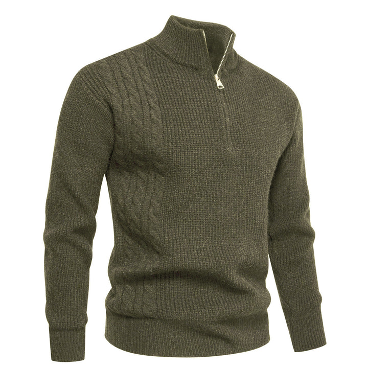 Men's fine-knit half-zip pullover with standing collar, ribbed structure and shoulder braid detail Mune Fashion