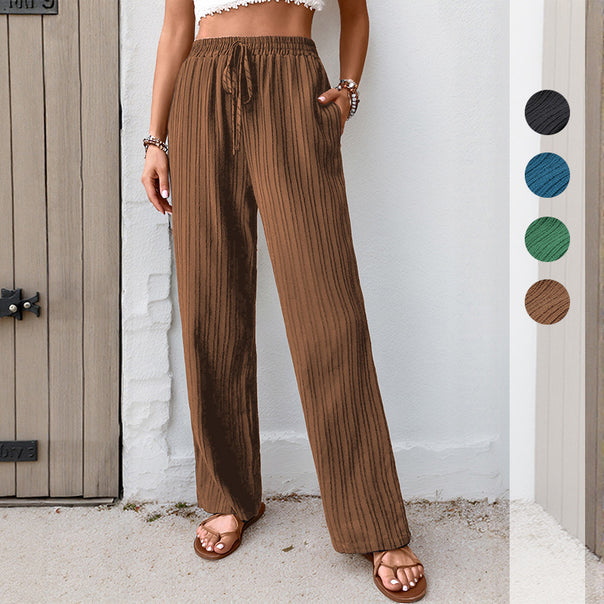 Women's Pleated Lightweight Wide Pants with Elastic Waistband and Side Pockets Mune Fashion