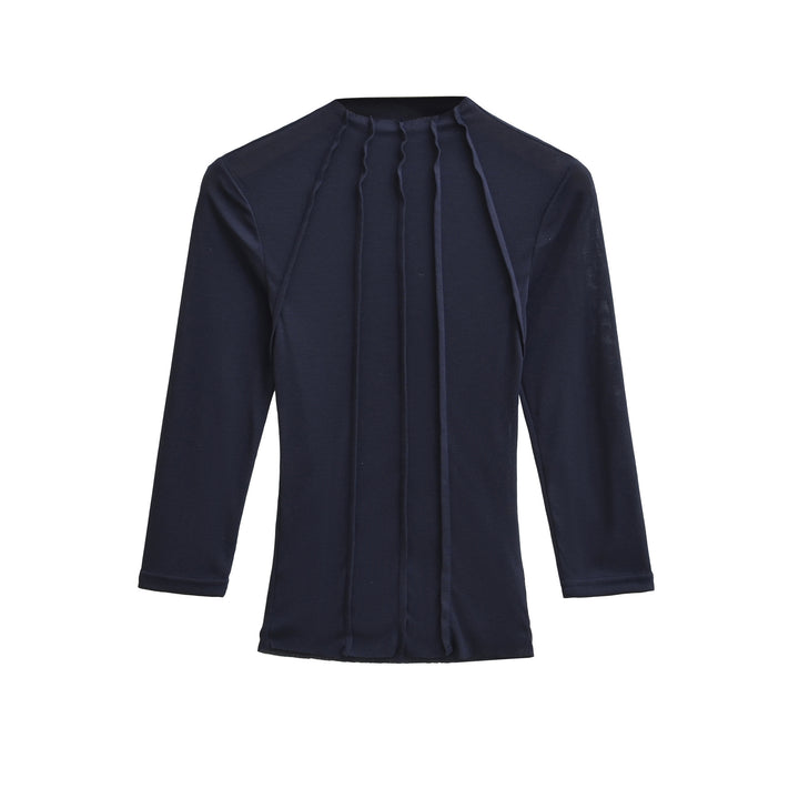 Women's Fitted Long Sleeve Shirt with Stand-Up Collar and Decorative Ruffles