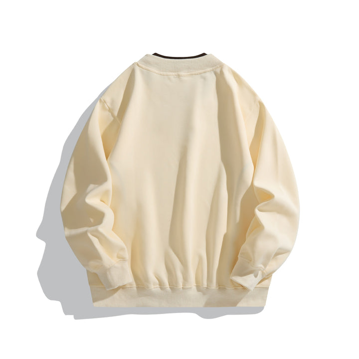 Unisex Loose Sweatshirt with Contrast Collar, Visible Flatlock Seams and Logo Embroidery Mune Fashion
