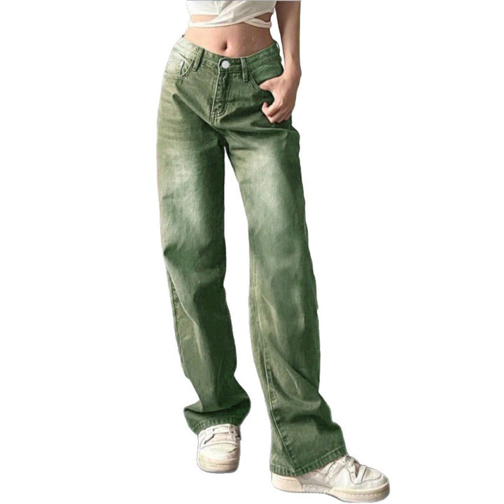 Women High-Waist Relaxed-Straight Denim Trousers with Wide Leg Mune Fashion