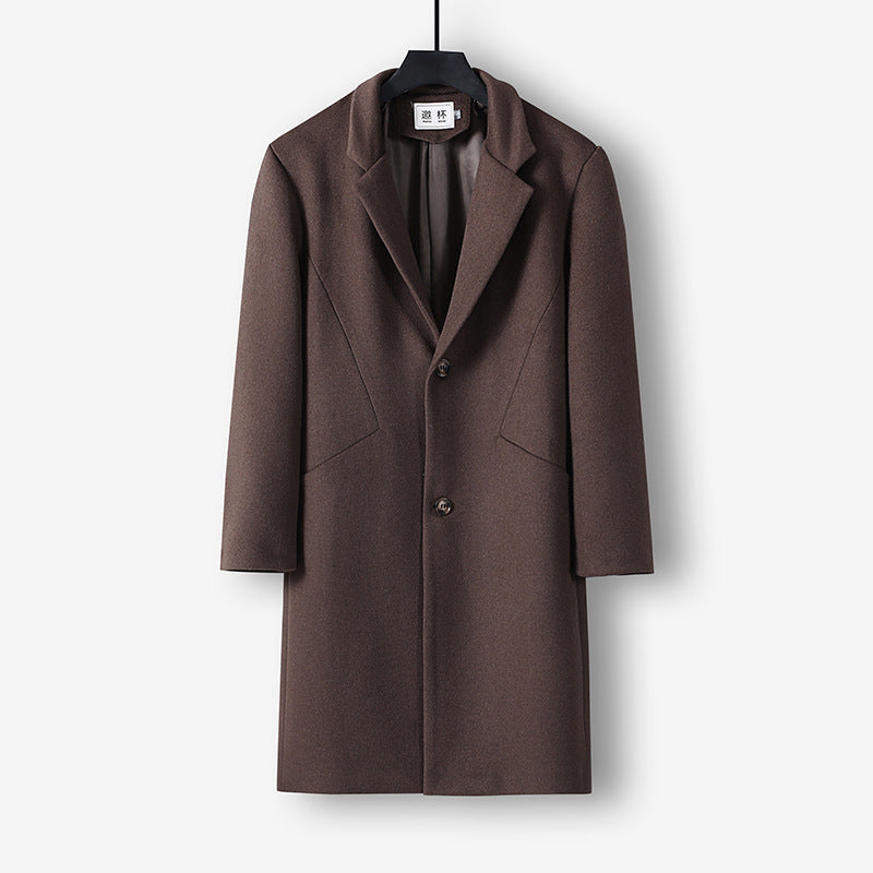 Men's mid-length single-breasted wool coat with narrow lapels and two buttons Mune Fashion