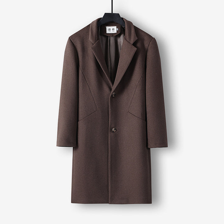 Men's mid-length single-breasted wool coat with narrow lapels and two buttons Mune Fashion