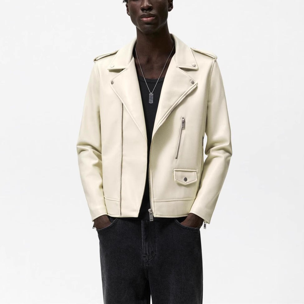 Women's biker jacket in vegan leather look with asymmetric zip front and shoulder flaps Mune Fashion