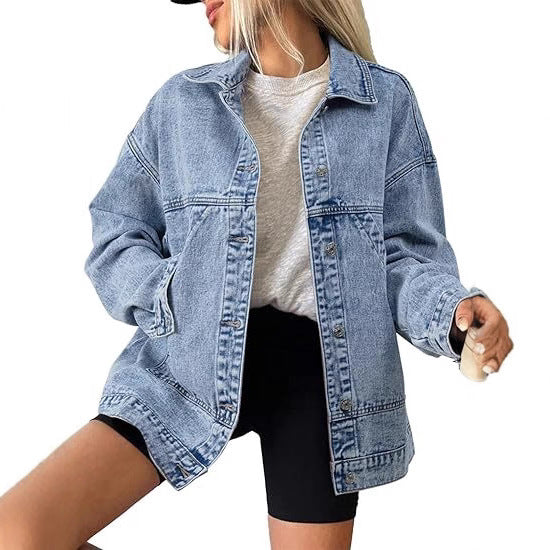 Women's Oversized Jeans Jacket with Boxy Cut and Distinctive Stitching Details Mune Fashion