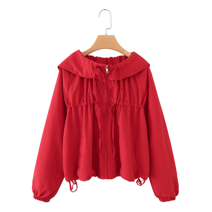 Women Lightweight Hooded Jacket with Drawstring, Adjustable Cord and Zipper Mune Fashion